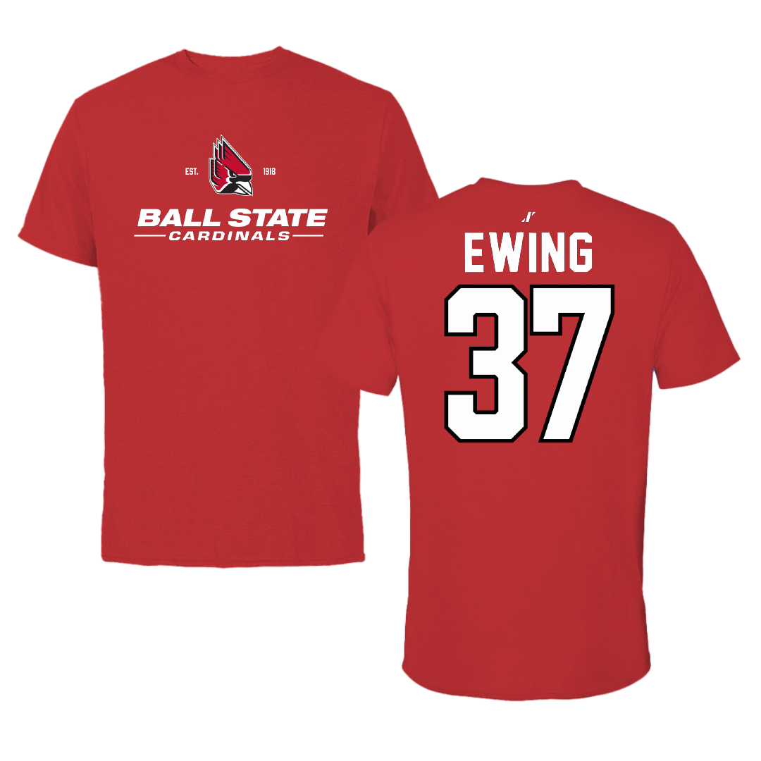Ball State University Football Red General Tee - #37 Ayden Ewing
