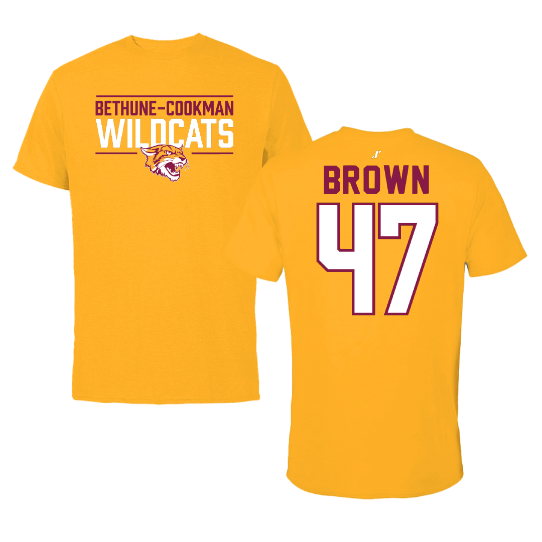 Bethune-Cookman University Football Gold General Performance Tee - #47 Ejike Brown