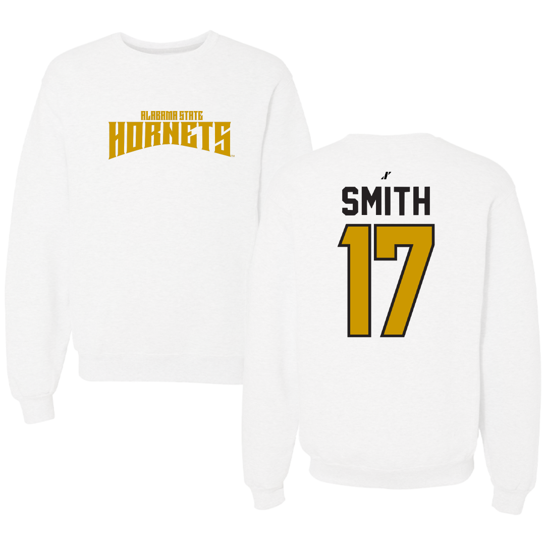 Alabama State University Baseball White Classic Crewneck - #17 Zaelyn Smith