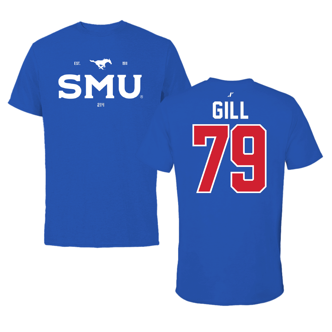 Southern Methodist University Football Blue General Performance Tee - #79 Reagan Gill
