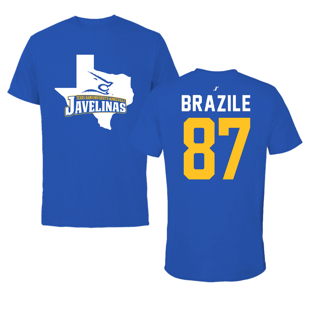 Texas A&M University-Kingsville Football Blue State Performance Tee - #87 Vance Brazile