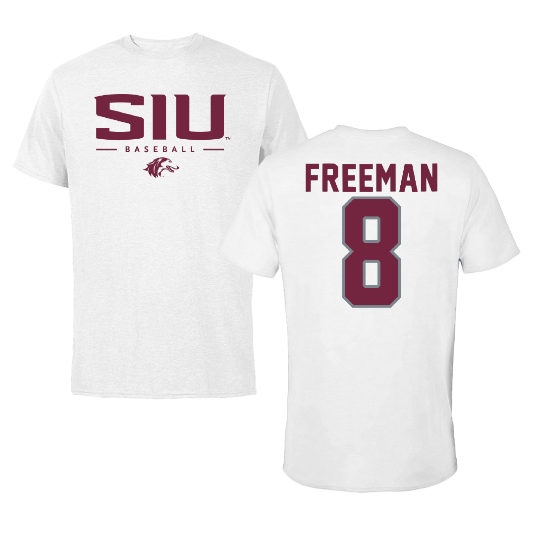 Southern Illinois University at Carbondale Baseball White Tee - #8 Cole Freeman