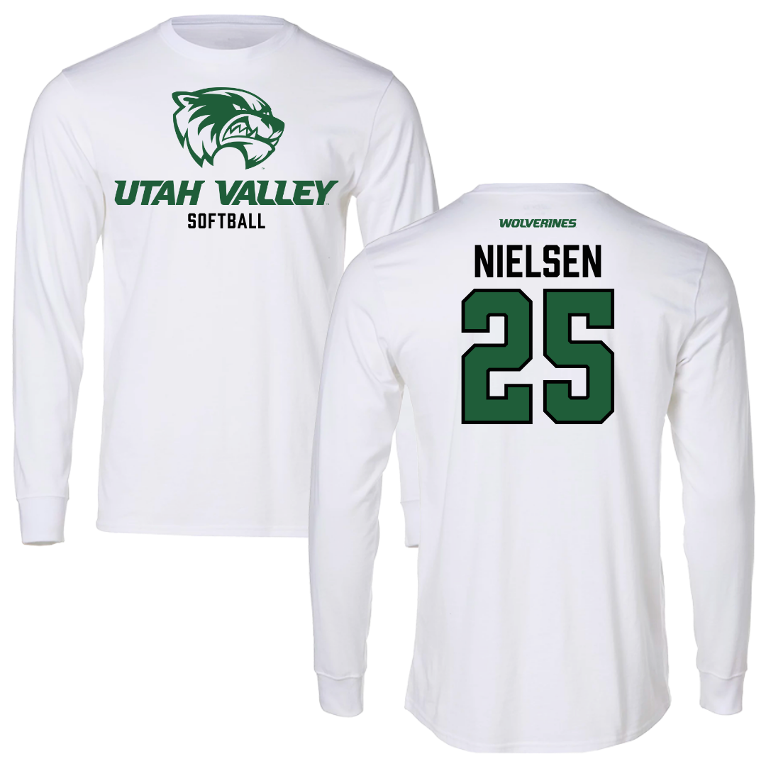 Utah Valley University Softball White Long Sleeve - #25 Saige Nielsen