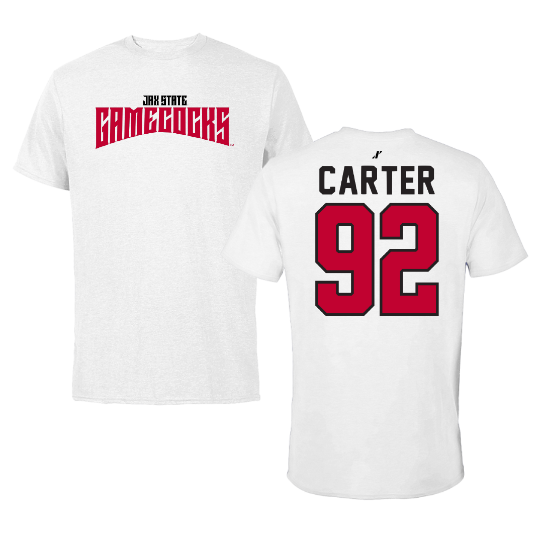 Jacksonville State University Football White Classics Tee - #92 Talan Carter