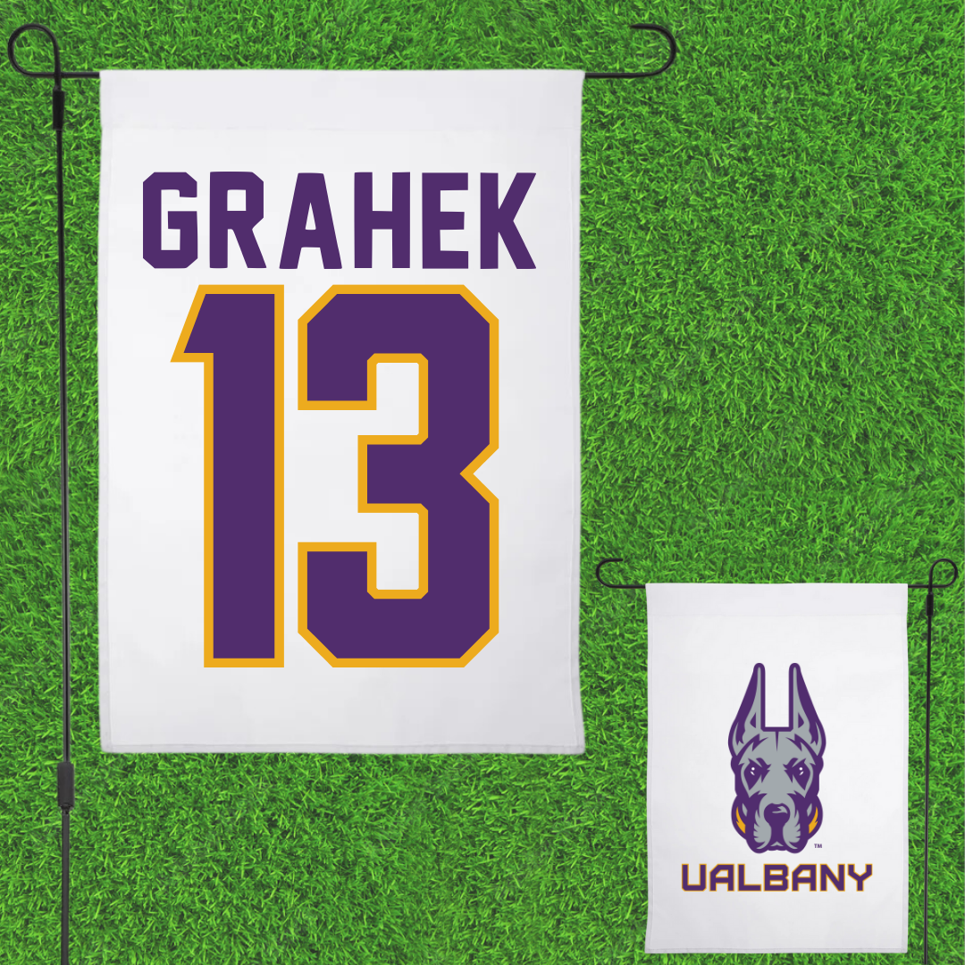 University at Albany Softball White Garden Flag - #13 Deanna Grahek
