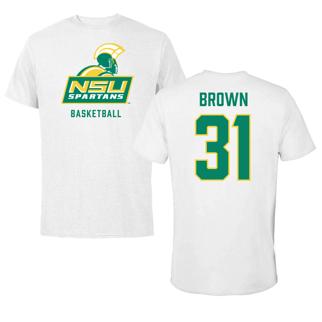Norfolk State University Basketball White Performance Tee - #31 Cahiem Brown