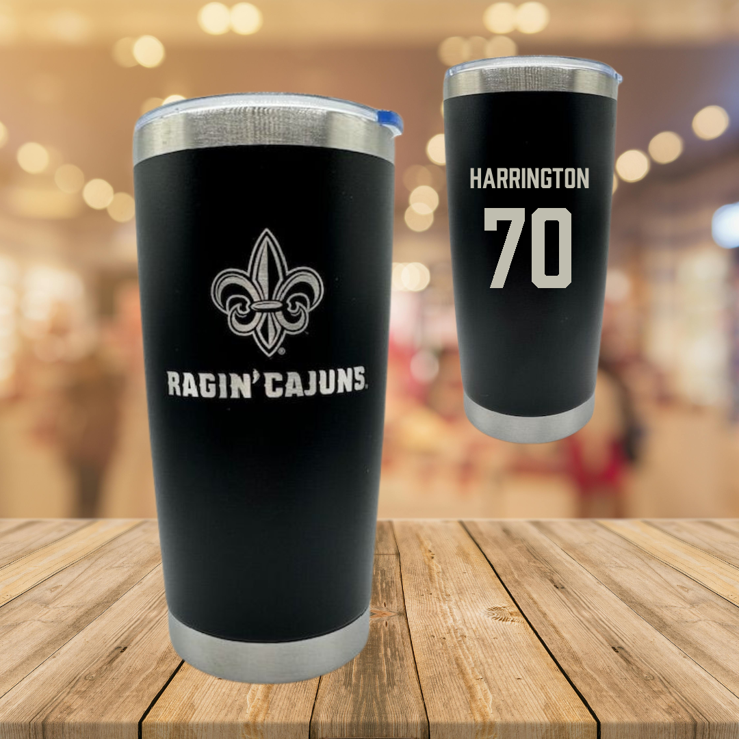 University of Louisiana at Lafayette Football Black Stainless Steel Tumbler - #70 Jax Harrington