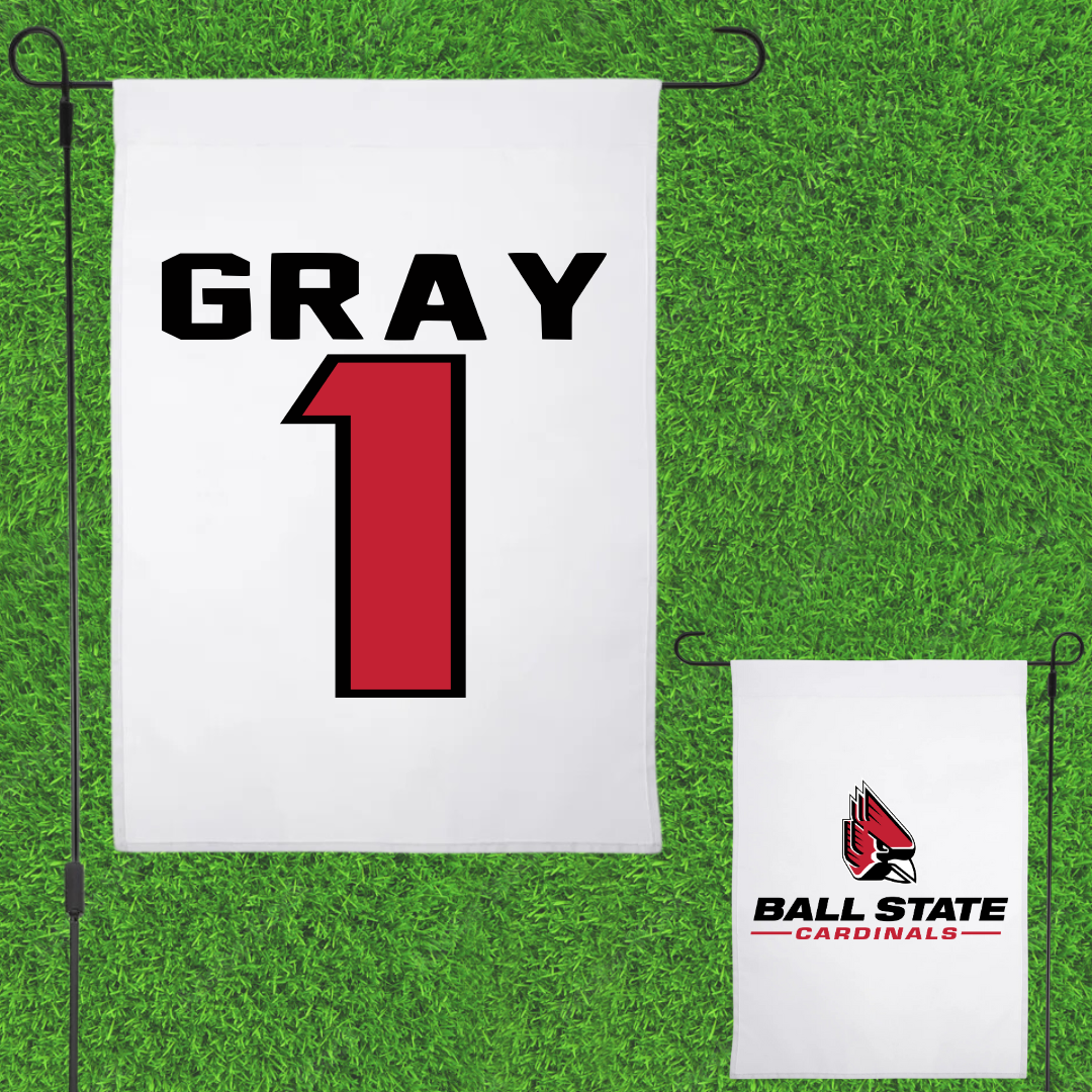 Ball State University Volleyball White Garden Flag - #1 Cameron Gray