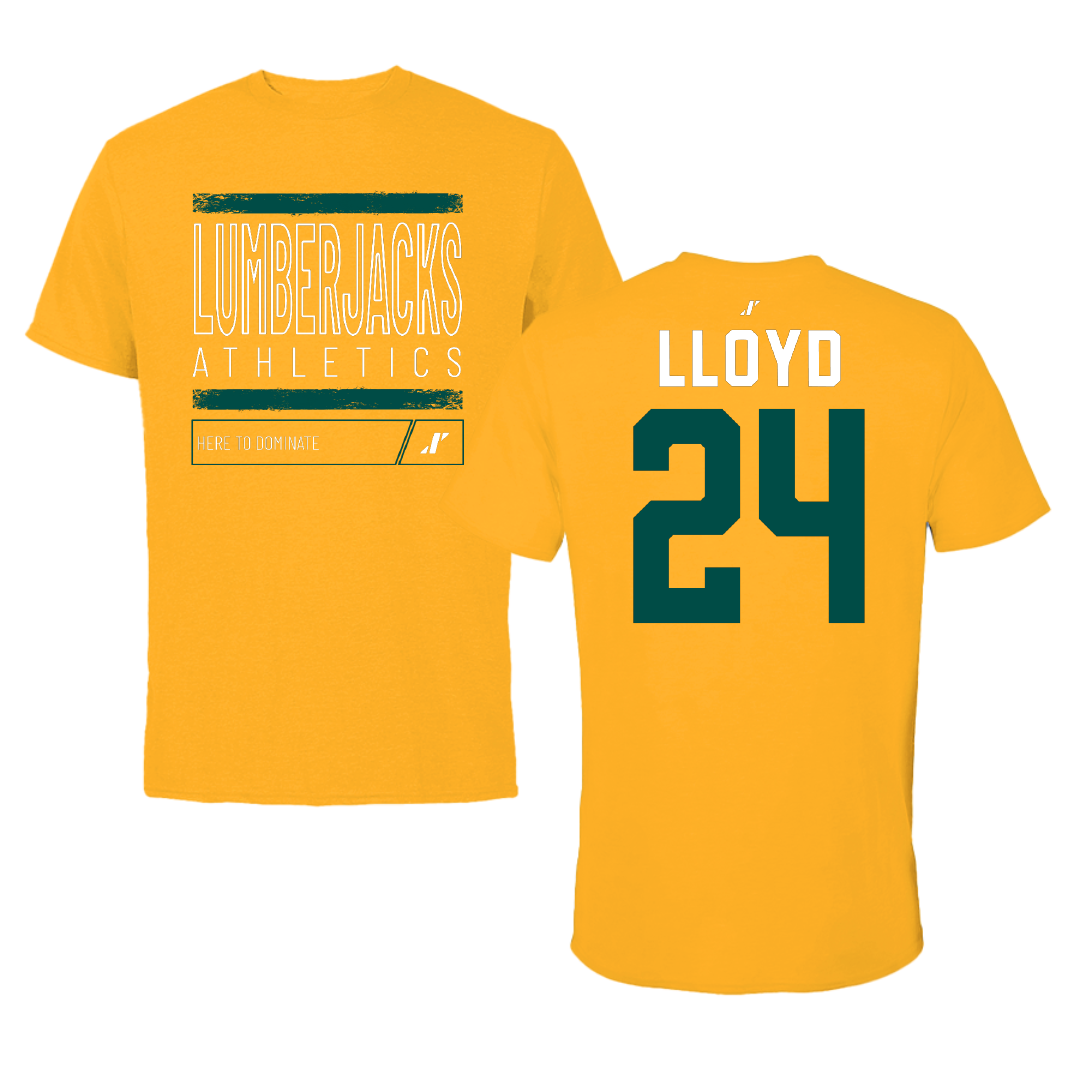 Cal Poly Humboldt Basketball Gold Dominate Tee - #24 Kyori Lloyd