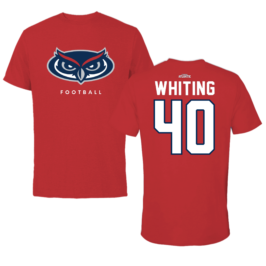 Florida Atlantic University Football Red Jersey Performance Tee - #40 Luke Whiting