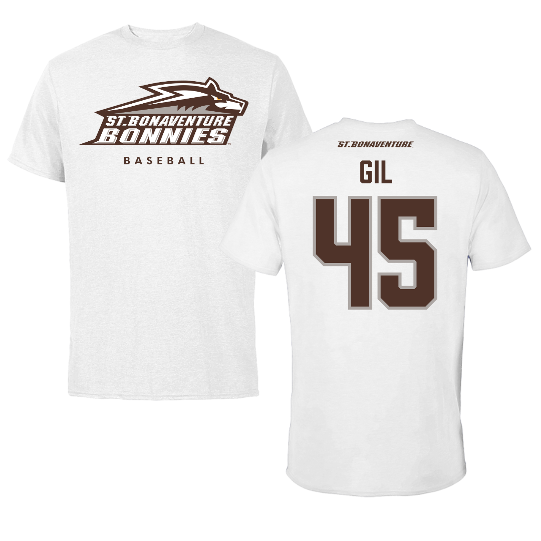 St. Bonaventure University Baseball White Tee - #45 Samuel Gil