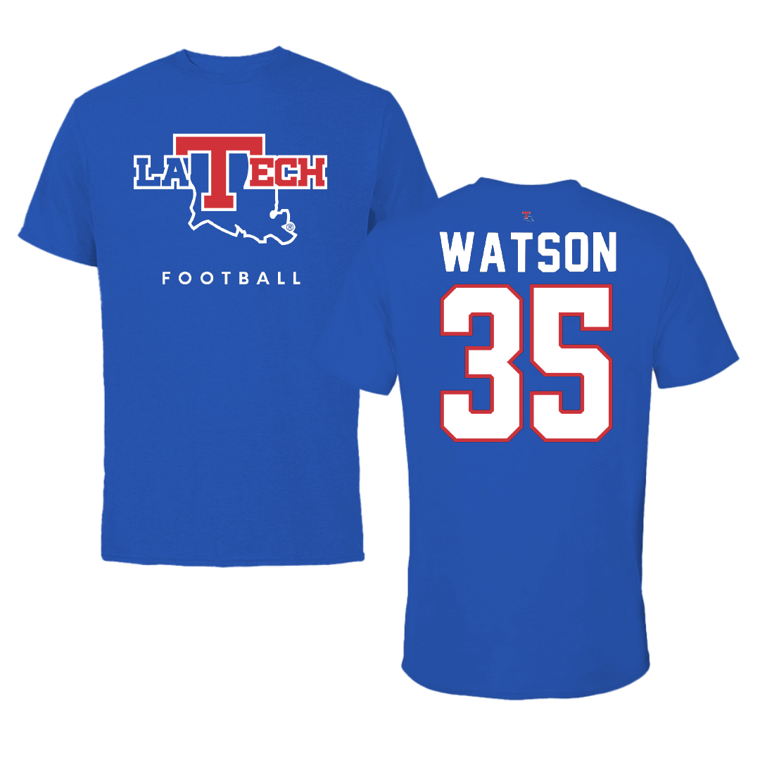 Louisiana Tech University Football True Royal Performance Tee - #35 Cole Watson
