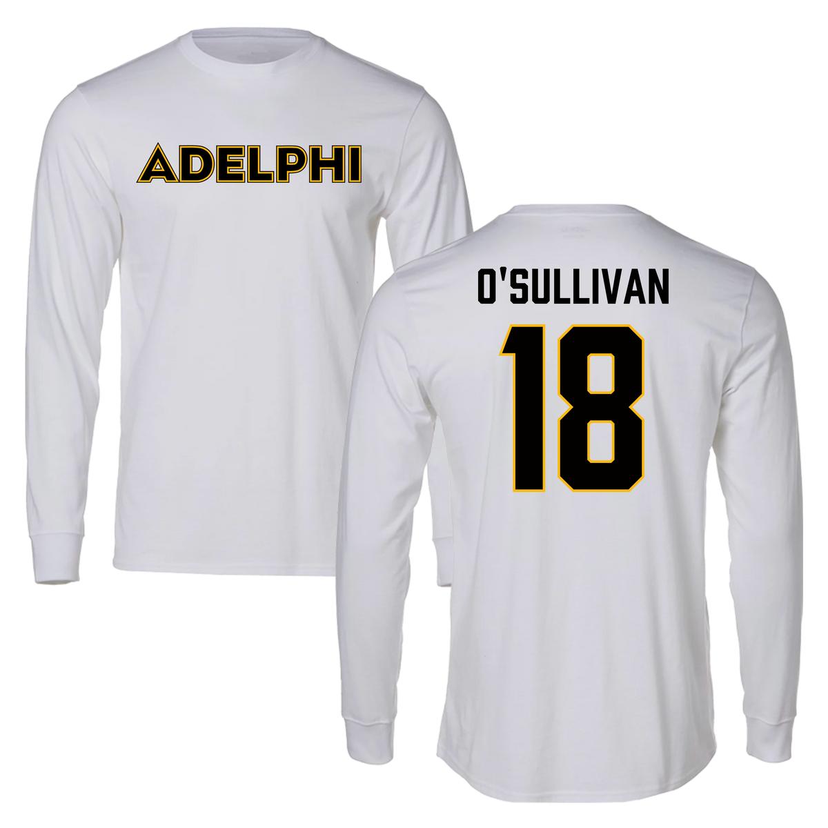 Adelphi University Baseball White Long Sleeve - #18 Tommy O'Sullivan
