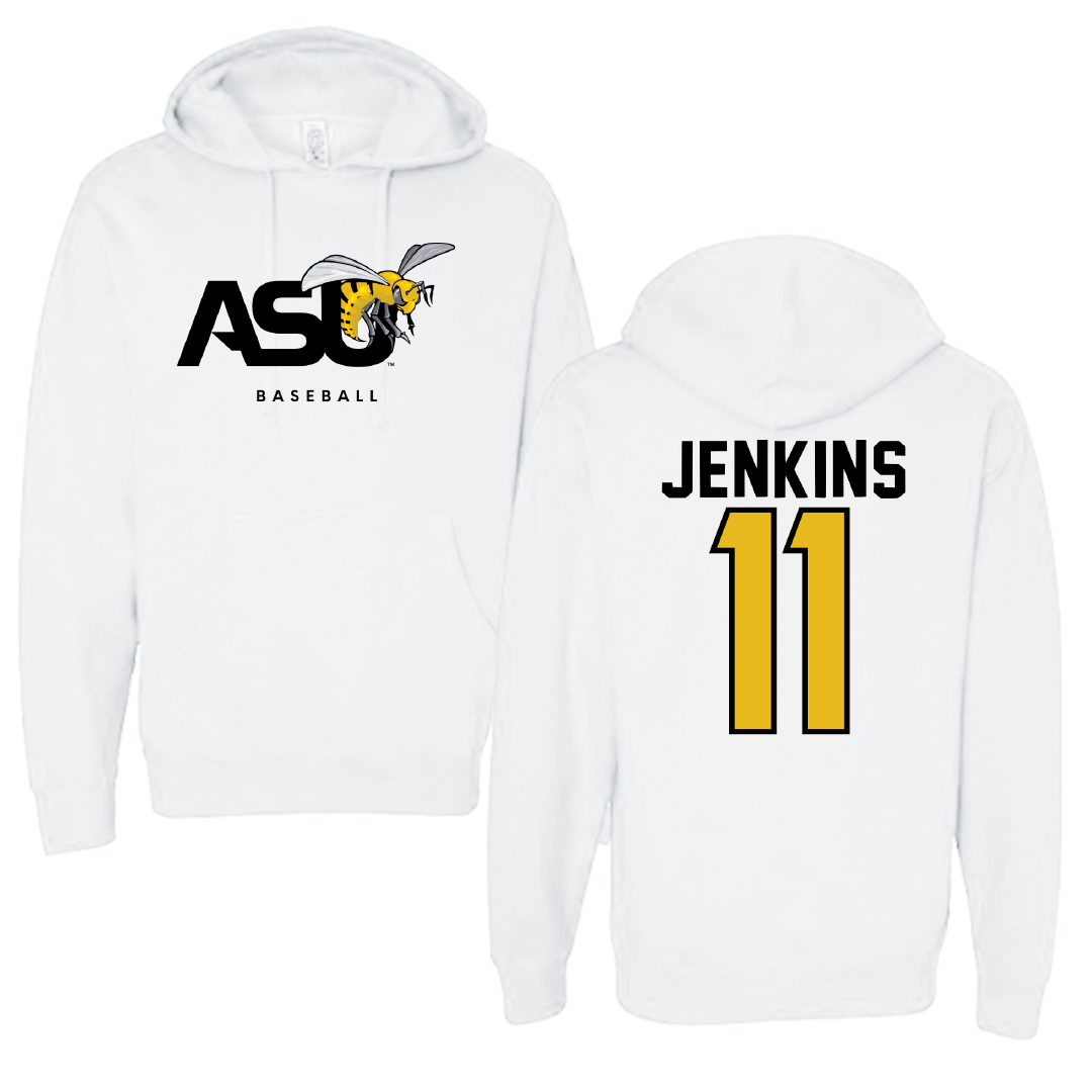 Alabama State University Baseball White ASU Hoodie - #11 Niguel Jenkins