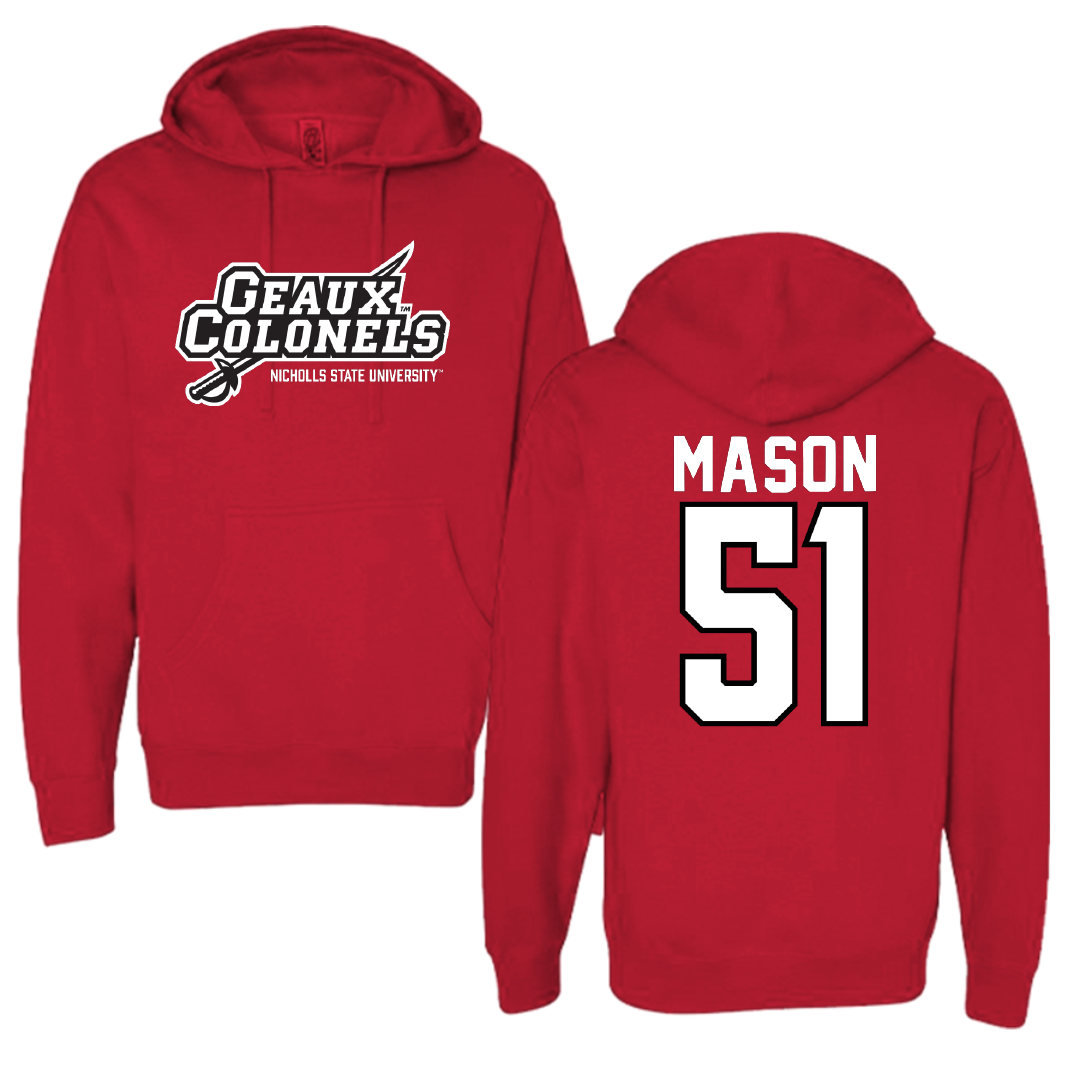 Nicholls State University Football Red General Hoodie - #51 Joe Mason