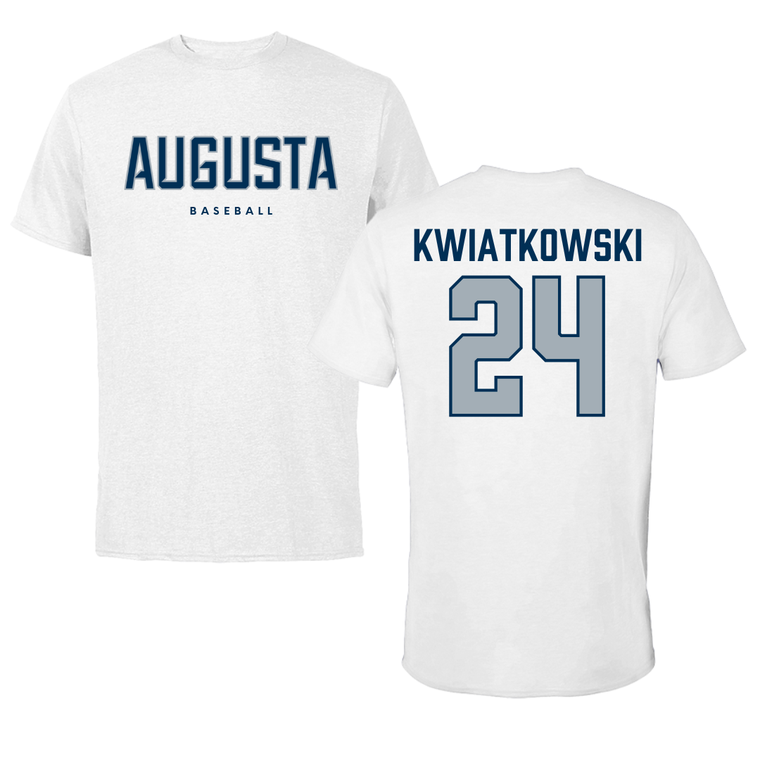 Augusta University Baseball White Tee - #24 Zach Kwiatkowski