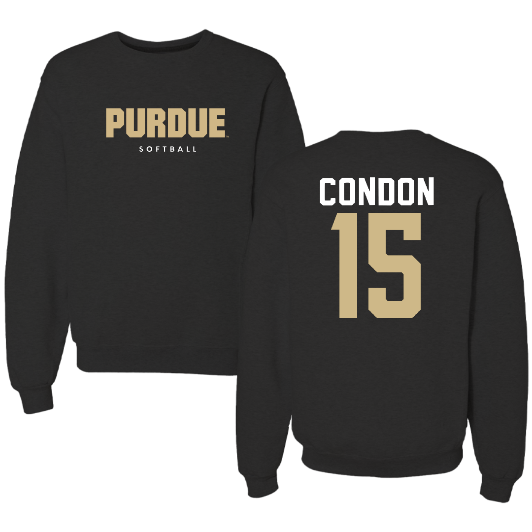 Purdue University Softball Black Crewneck - #15 Maura Condon