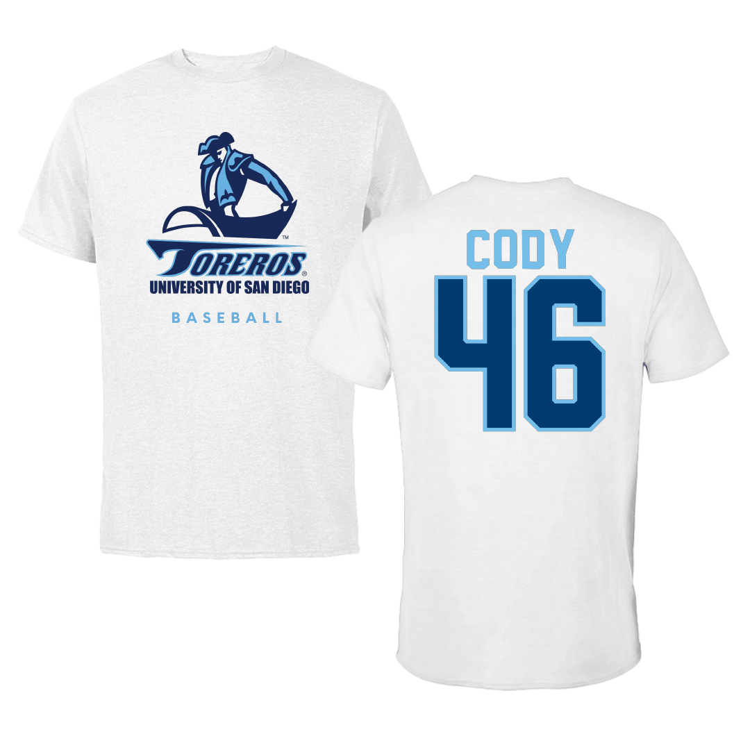 University of San Diego Baseball White Tee - #46 Hayden Cody