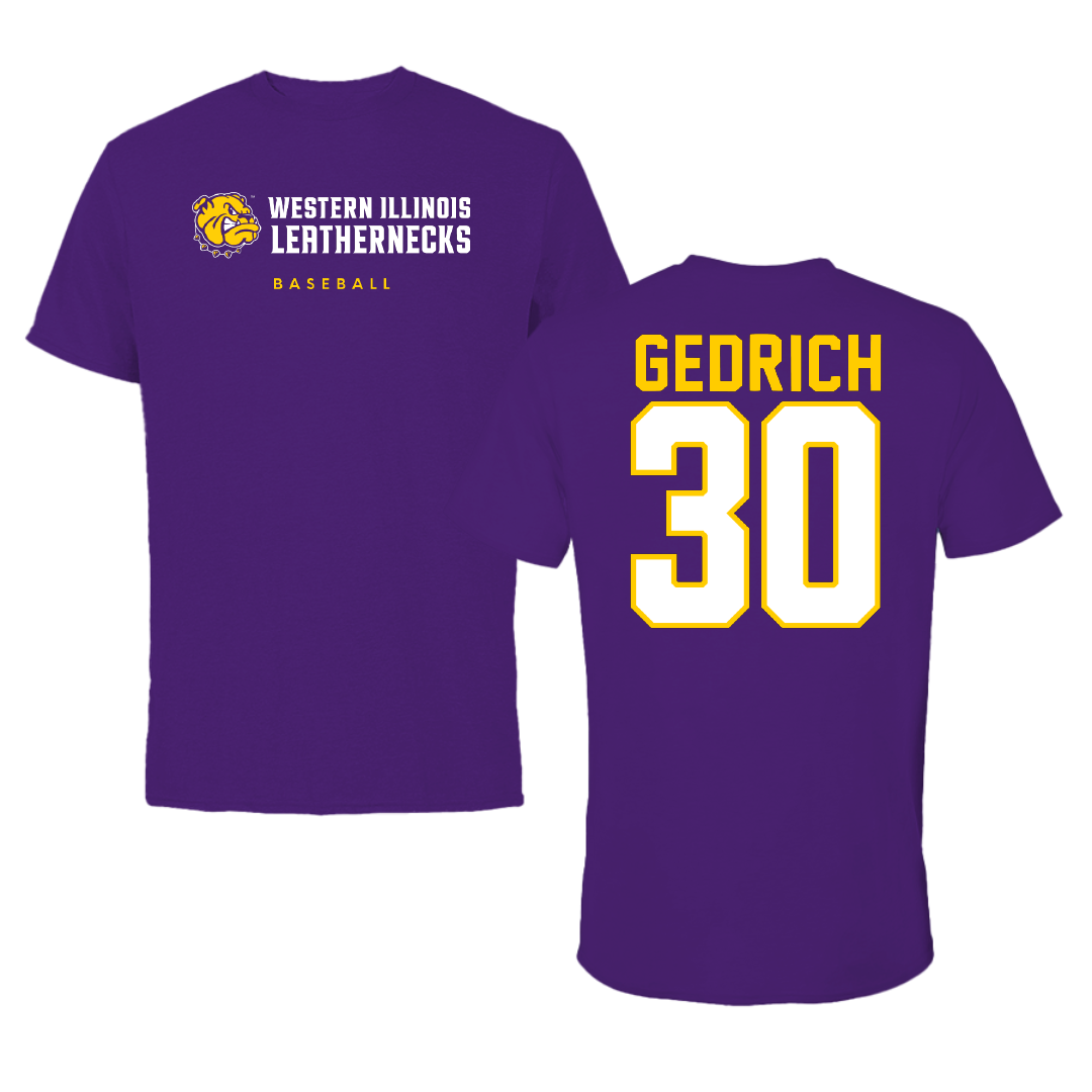 Western Illinois University Baseball Purple Tee - #30 Blake Gedrich