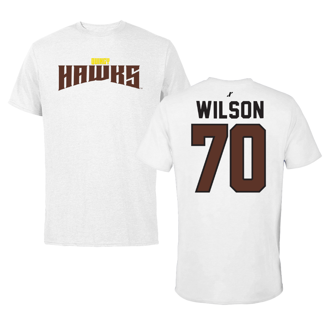 Quincy University Football White Classic Performance Tee - #70 Damian Wilson