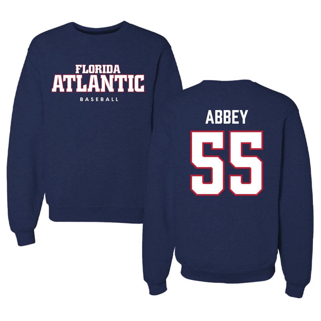 Florida Atlantic University Baseball Navy Crewneck - #55 Zachary Abbey