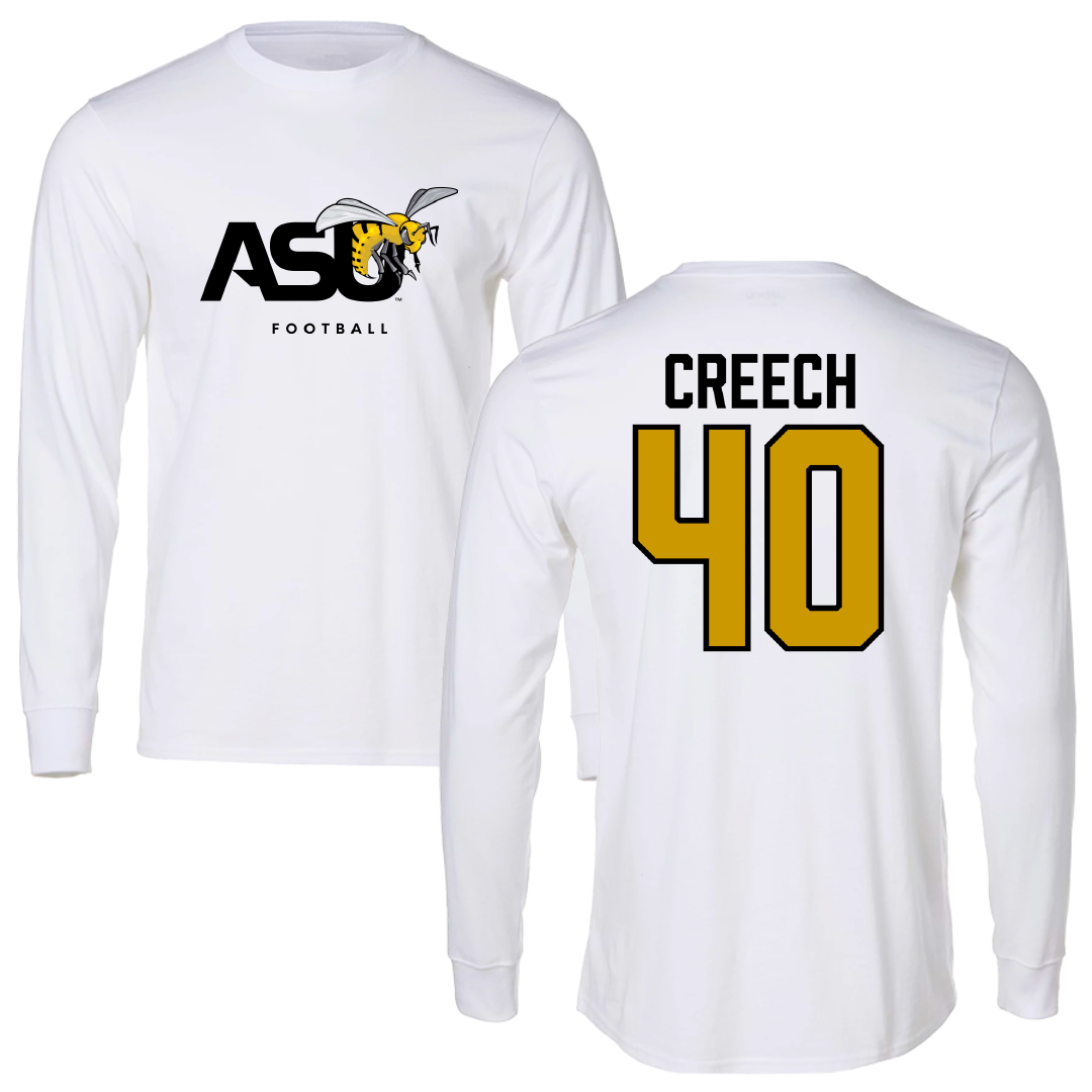 Alabama State University Football White Performance Long Sleeve - #40 Dylan Creech
