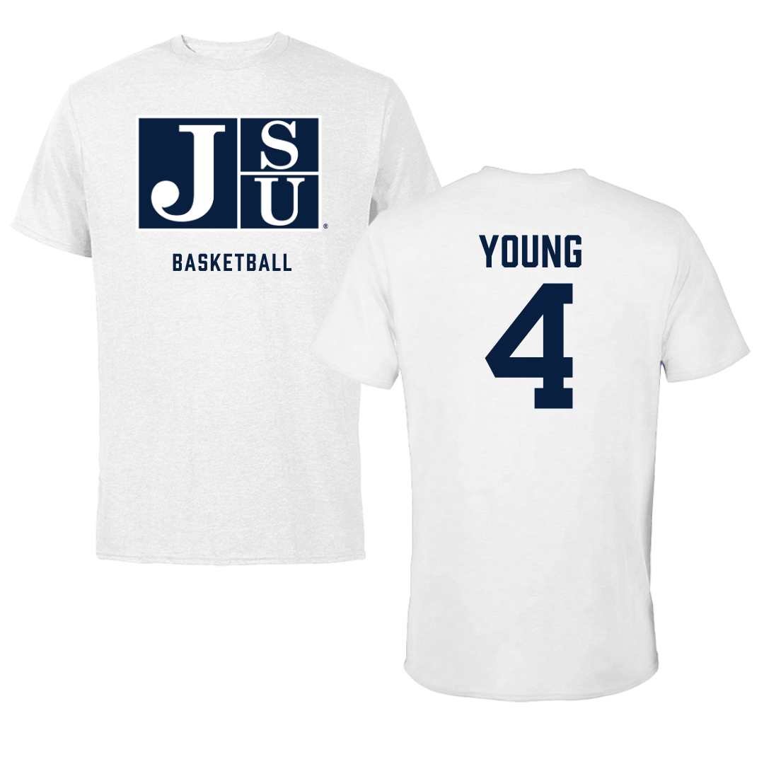 Jackson State University Basketball White Tee - #4 Coltie Young