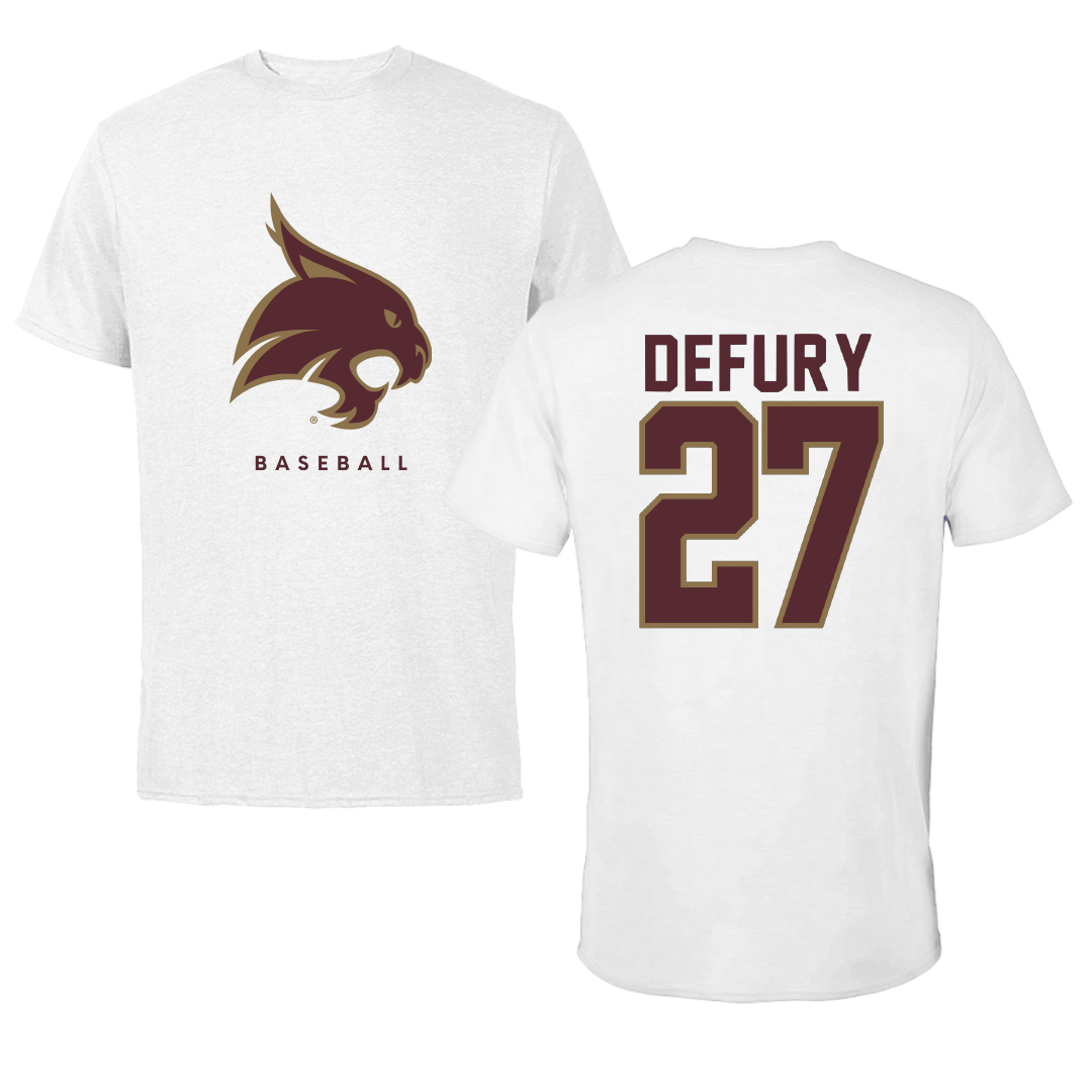 Texas State University Baseball White Performance Tee - #27 Coy DeFury