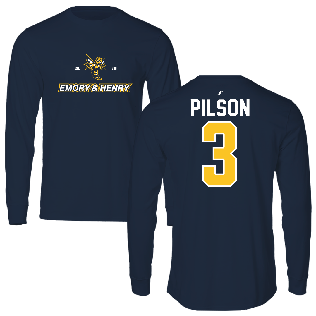 Emory & Henry College Basketball Navy General Performance Long Sleeve - #3 Dray Pilson