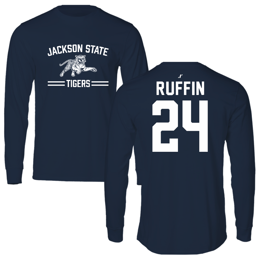 Jackson State University Basketball Navy General Performance Long Sleeve - #24 Daeshun Ruffin