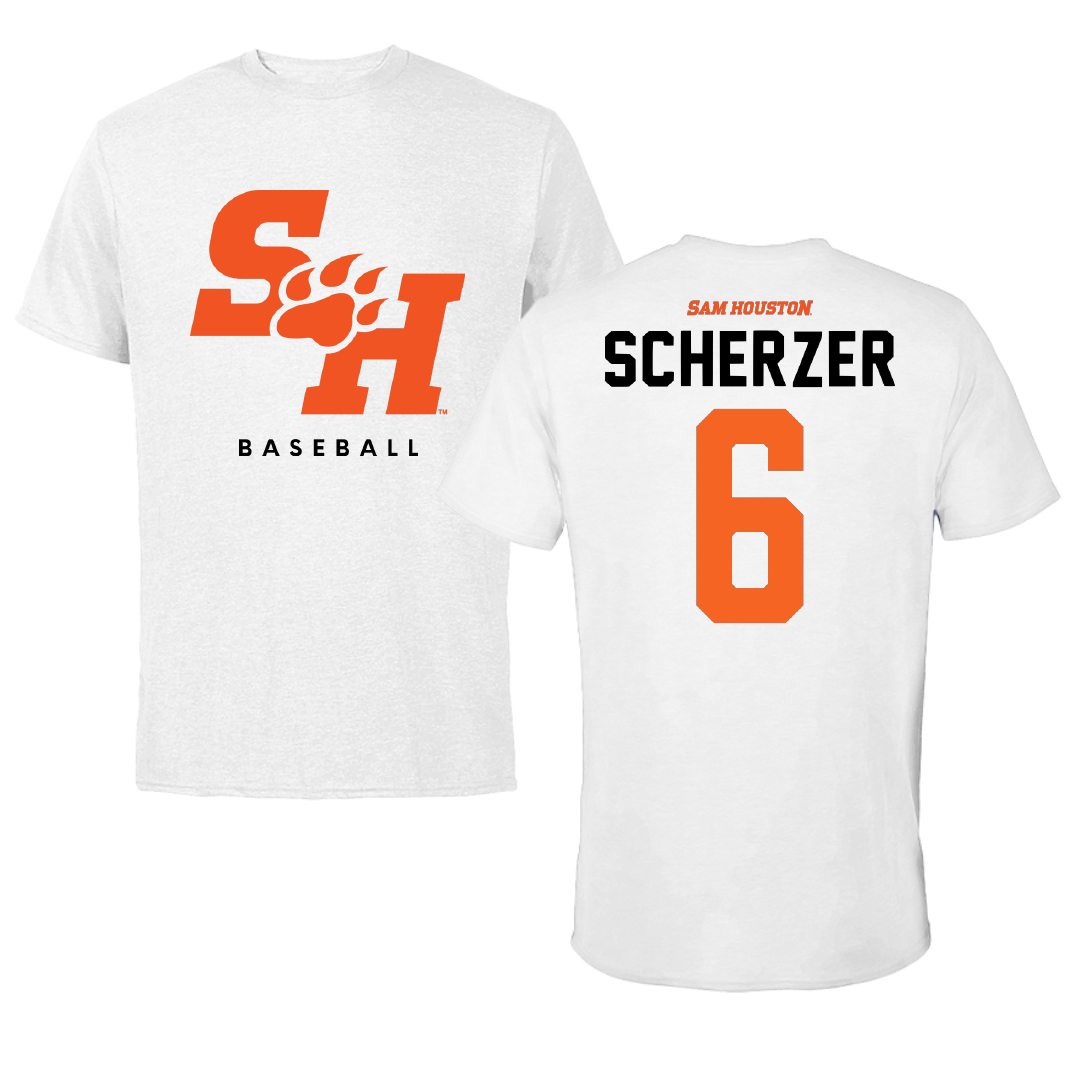 Sam Houston State University Baseball White Performance Tee - #6 Braeden Scherzer