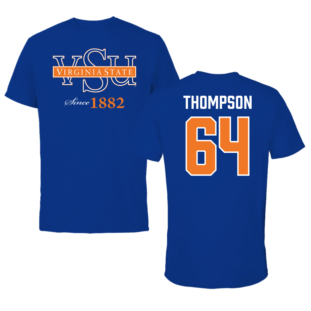 Virginia State University Football Blue Performance Tee - #64 Malik Thompson