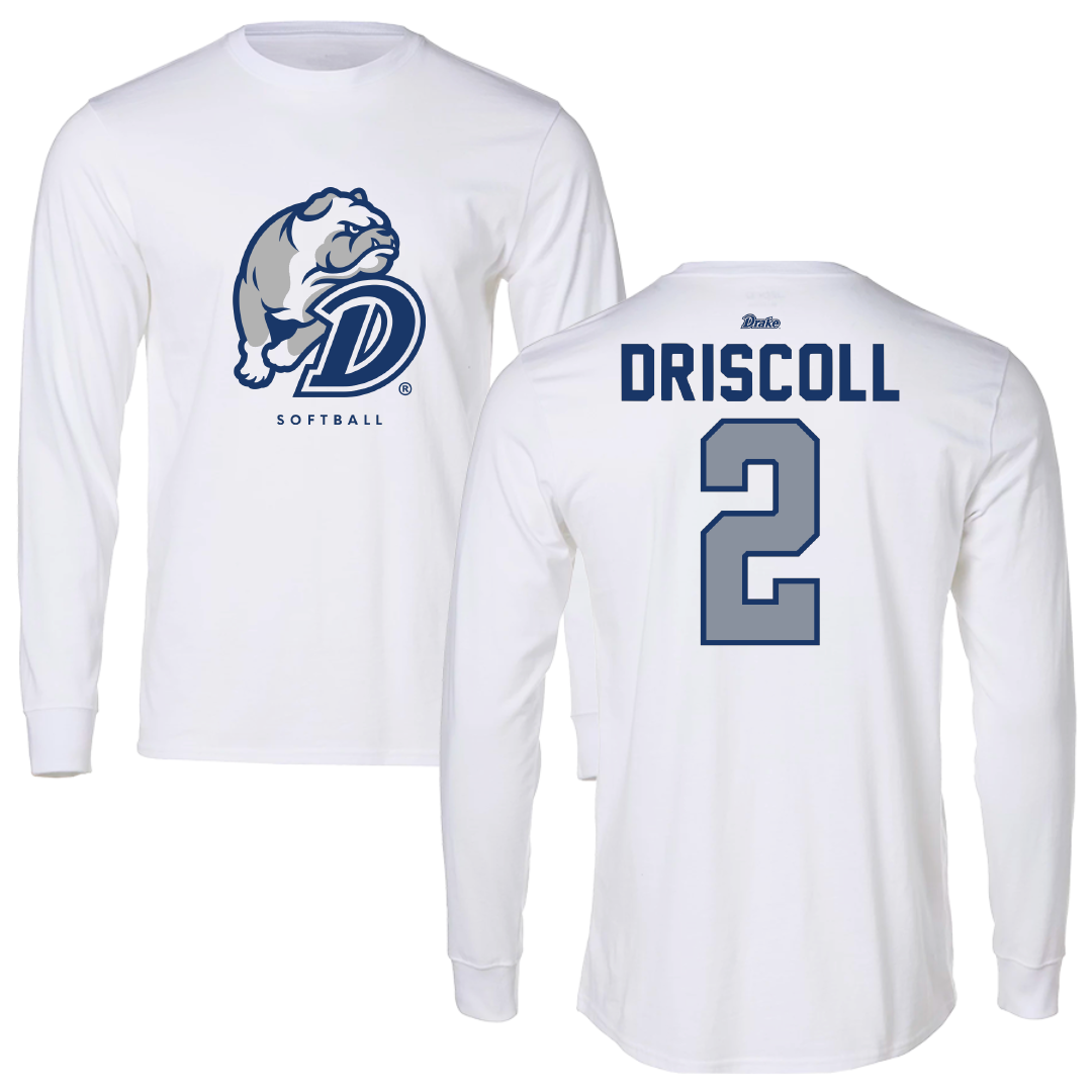 Drake University Softball White Long Sleeve - #2 Peyton Driscoll
