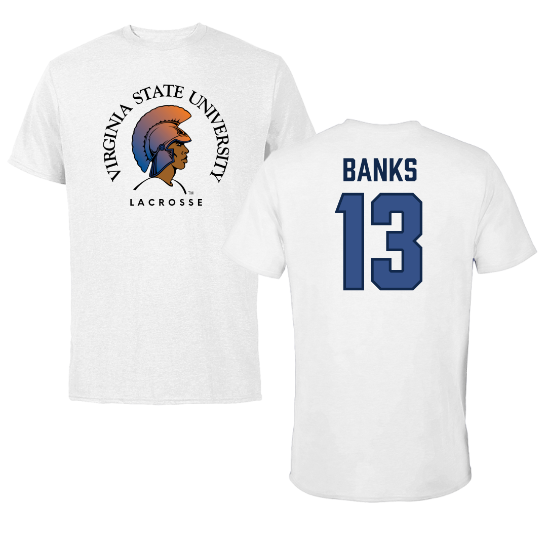 Virginia State University Lacrosse White Performance Tee - #13 Rylie Banks