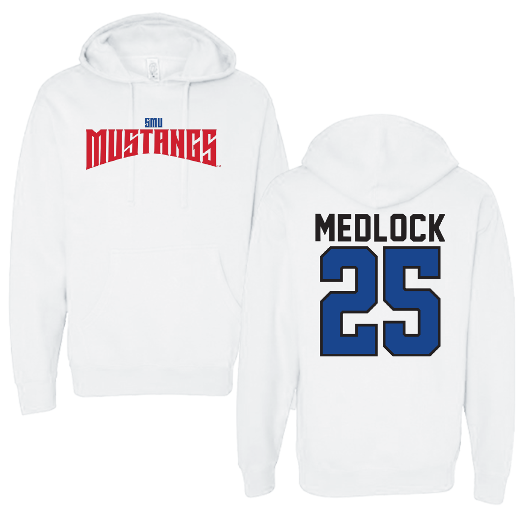 Southern Methodist University Football White Classic Hoodie - #25 Justin Medlock