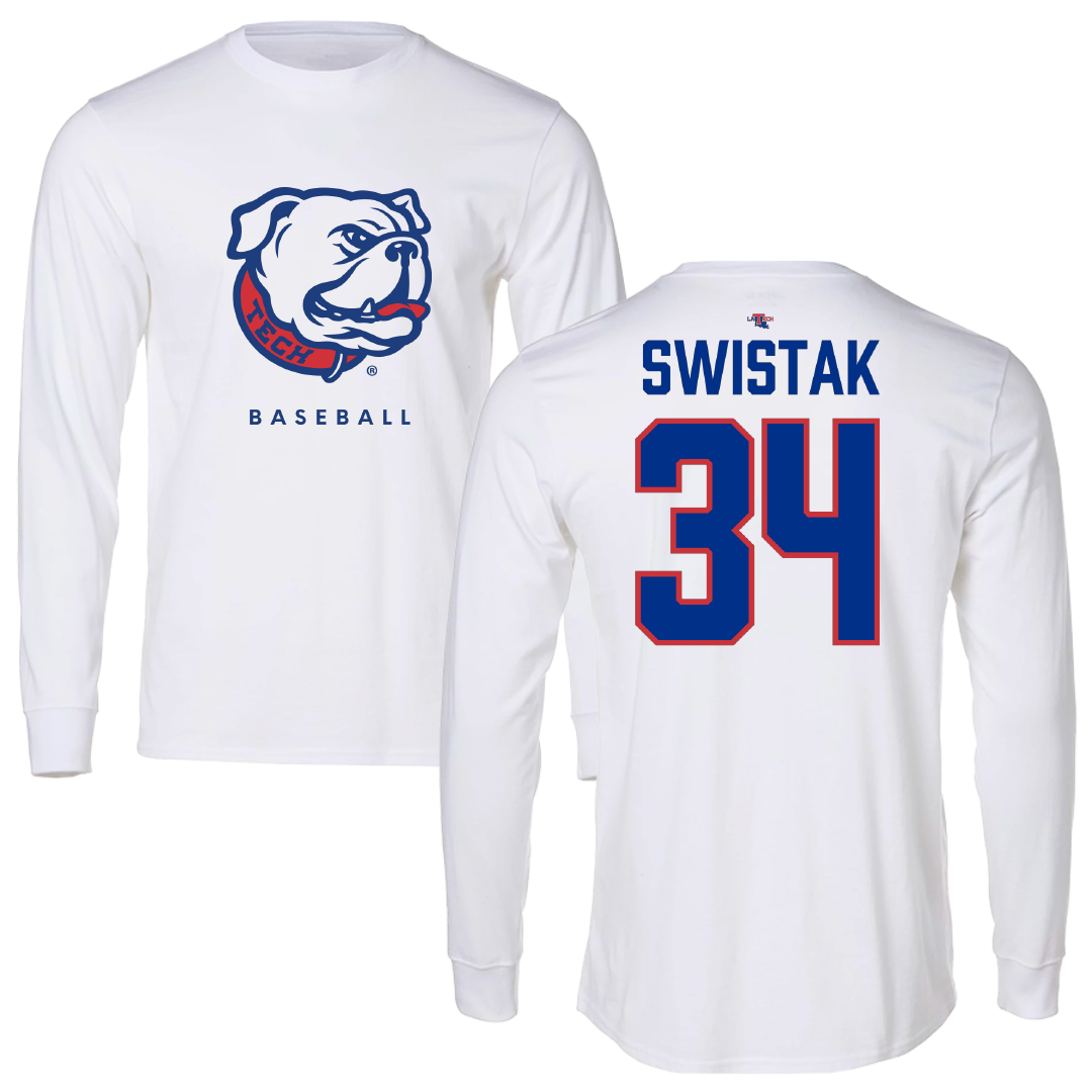 Louisiana Tech University Baseball White Long Sleeve - #34 Turner Swistak