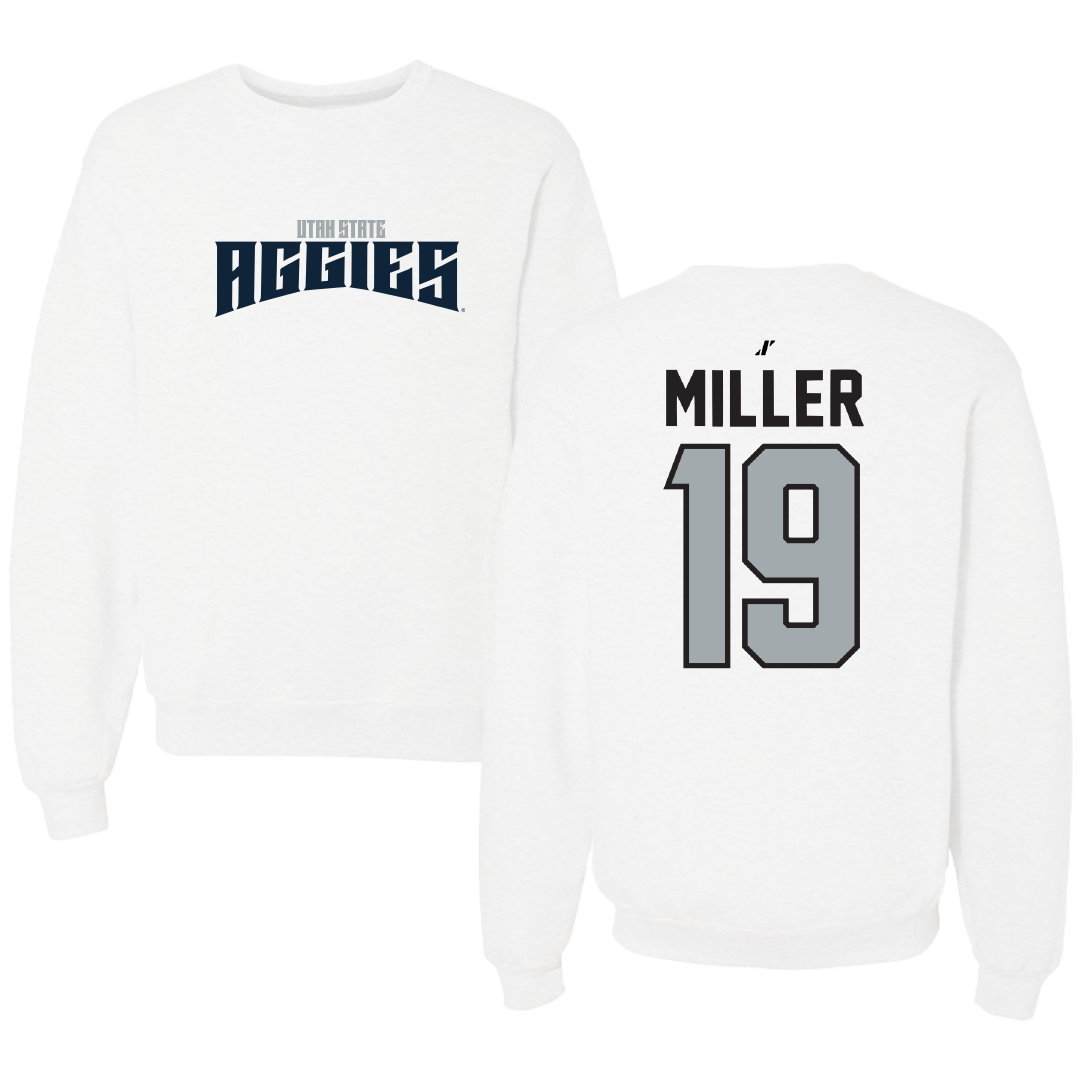 Utah State University Soccer White Classic Crewneck - #19 Austin Miller