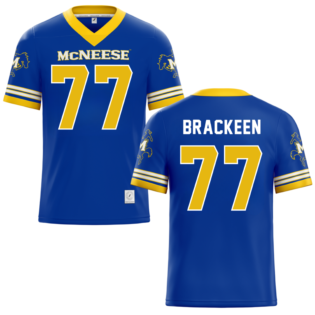 McNeese State University Blue Football Jersey - #77 Cody Brackeen