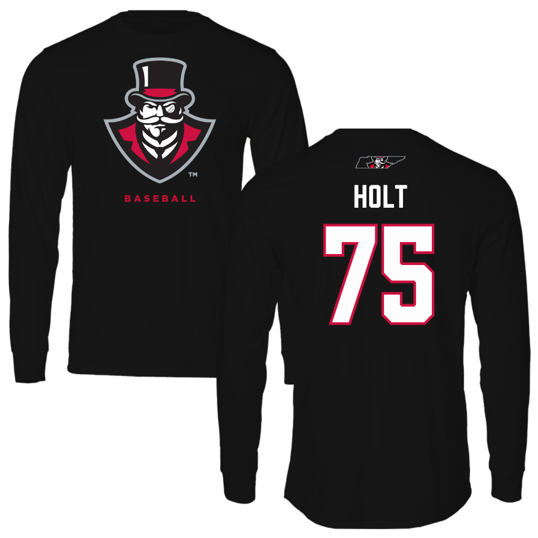 Austin Peay State University Baseball Black Mascot Performance Long Sleeve - #75 Campbell Holt