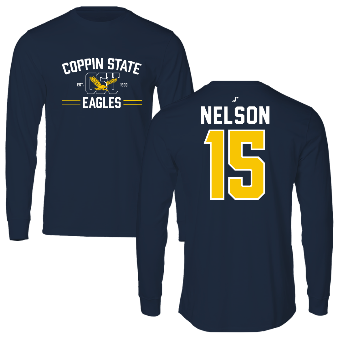 Coppin State University Basketball Navy General Long Sleeve - #15 Macahi Nelson