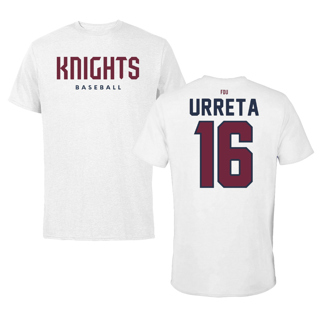 Fairleigh Dickinson University-Metropolitan Campus Baseball White Performance Tee - #16 Diego Urreta