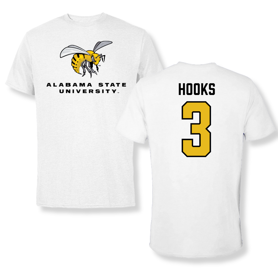 Alabama State University Basketball White Tee - #3 April Hooks