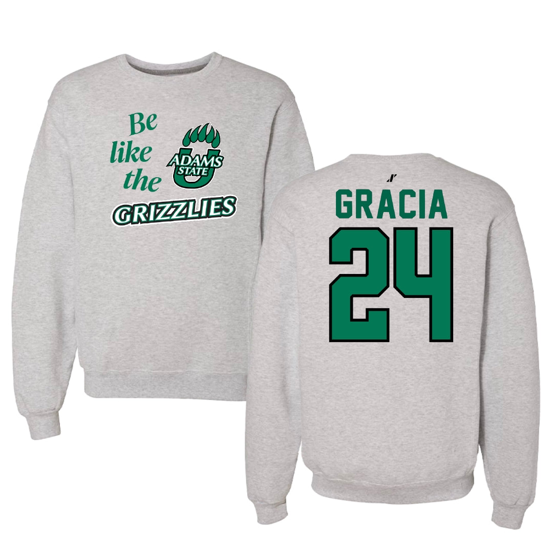 Adams State University Baseball Light Gray Be Like Us Crewneck - #24 Chris Gracia