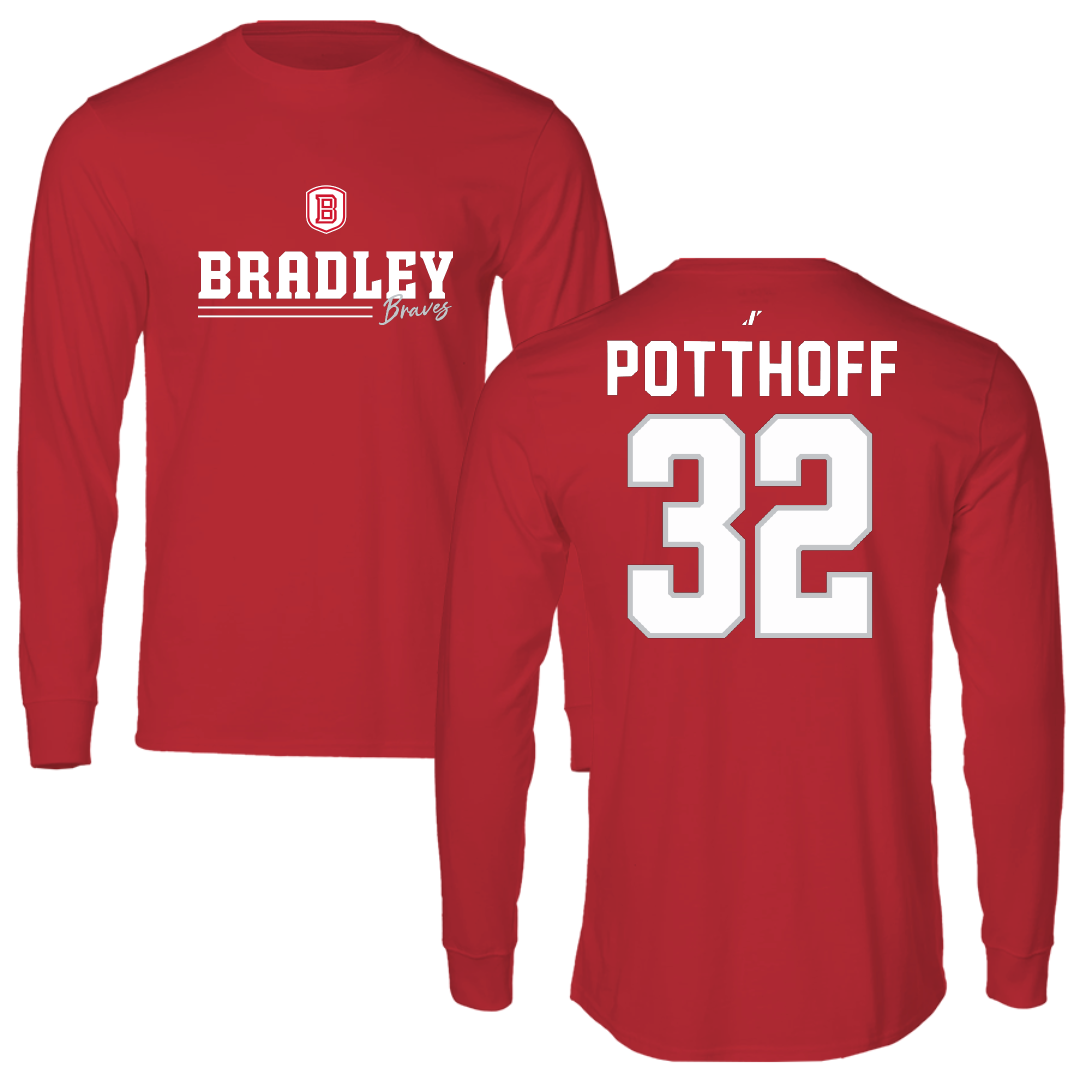 Bradley University Baseball Red General Performance Long Sleeve - #32 Anthony Potthoff