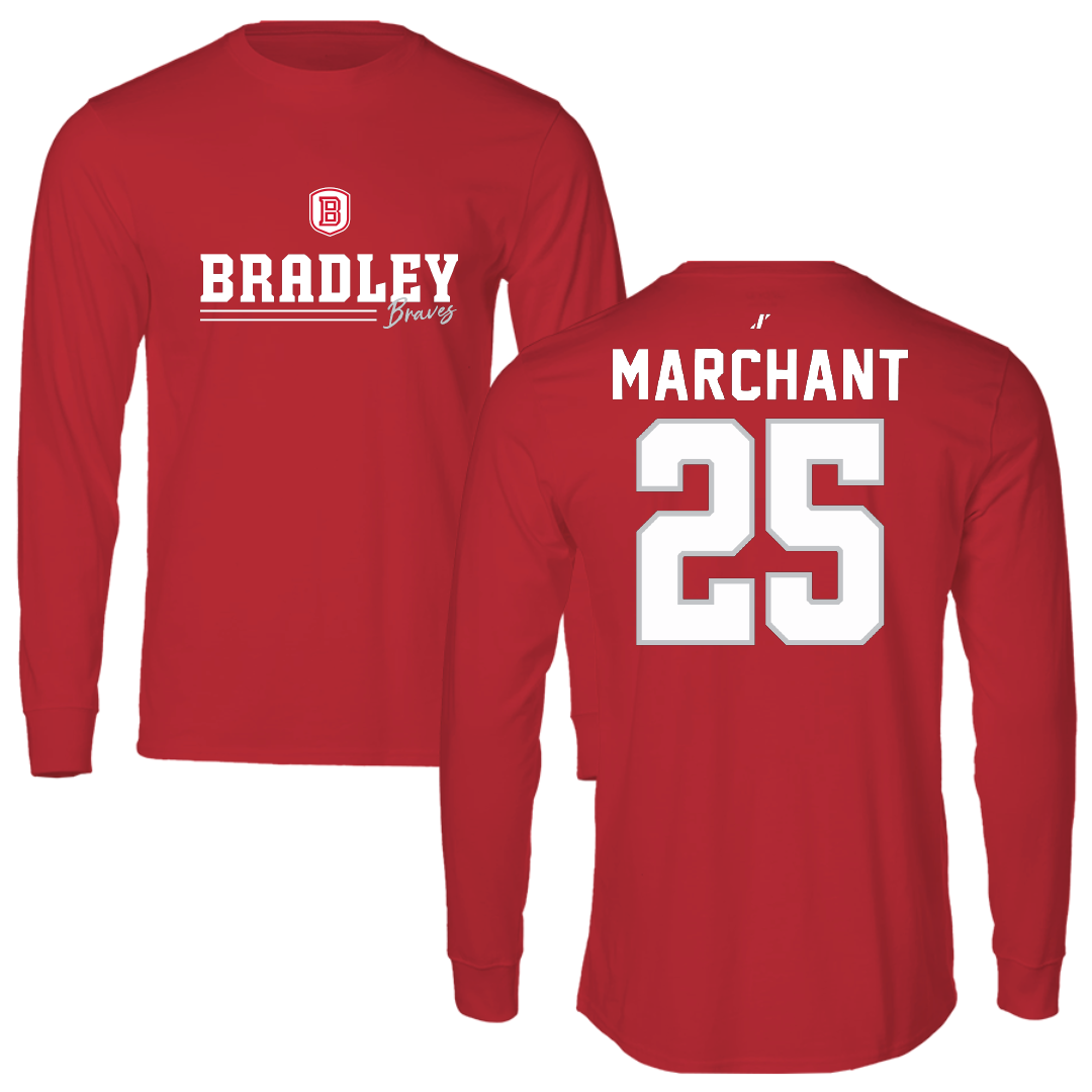 Bradley University Soccer Red General Performance Long Sleeve - #25 Christopher Marchant