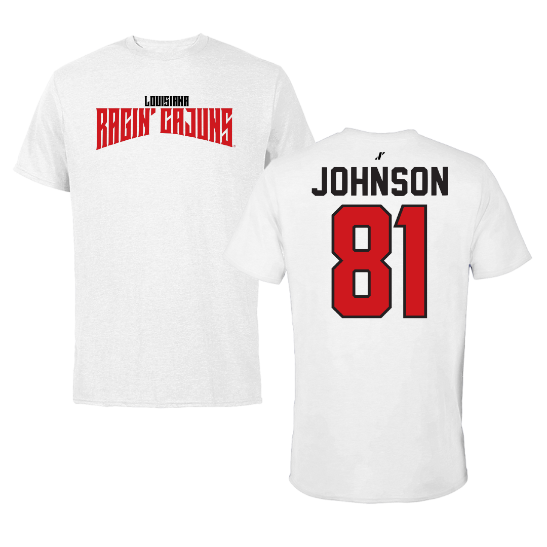 University of Louisiana at Lafayette Football White Classic Performance Tee - #81 Jaydon Johnson