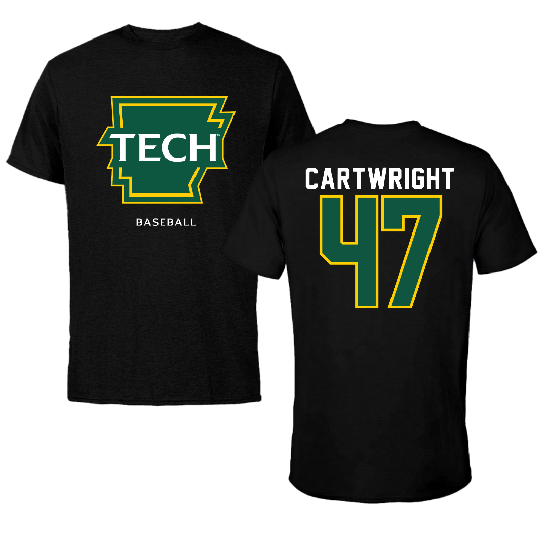 Arkansas Tech University Baseball Black Tee - #47 Kade Cartwright