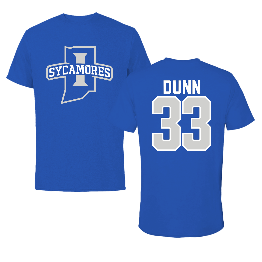 Indiana State University Football Blue Mascot Performance Tee - #33 Carson Dunn