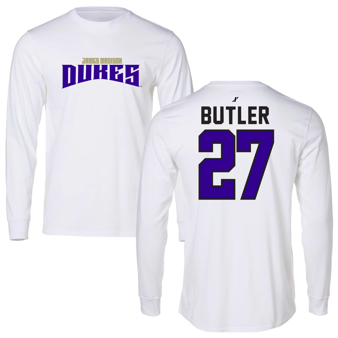 James Madison University Softball White Classic Performance Long Sleeve - #27 Reed Butler