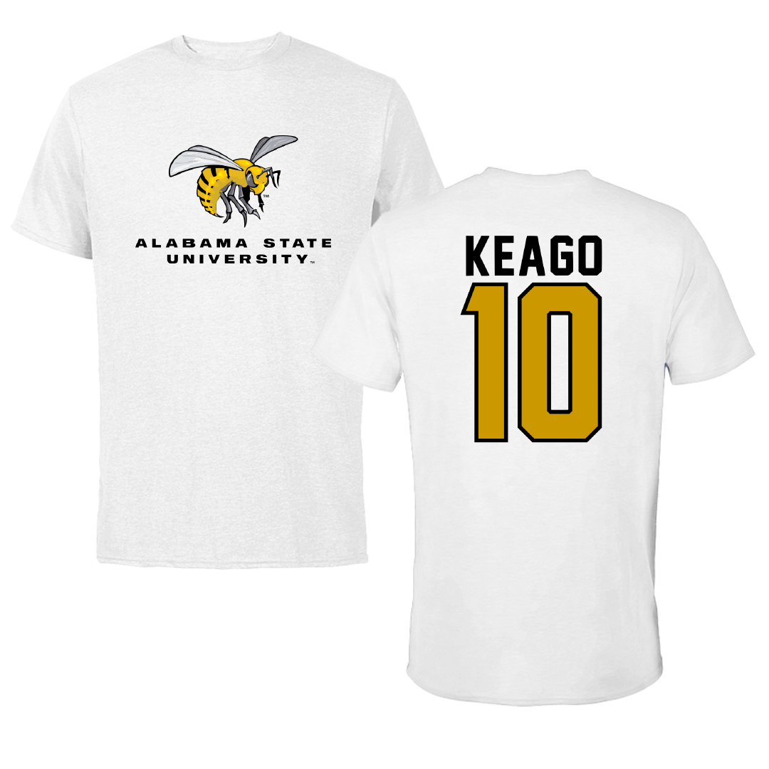 Alabama State University Basketball White Performance Tee - #10 Jalen Keago